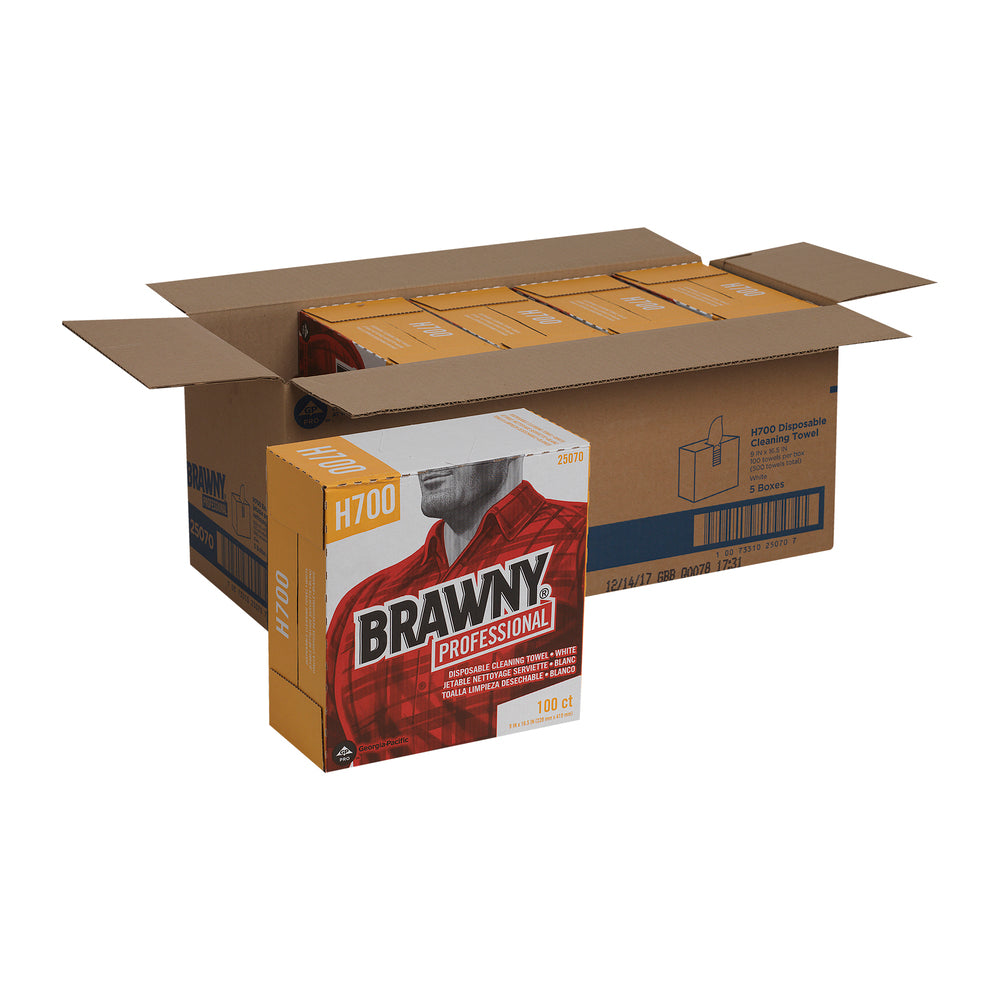 מגבות ניקוי חד פעמיות BRAWNY® PROFESSIONAL H700, קופסה גבוהה, לבן, (5 קופסאות של 100 מגבות סהכ 500 מגבות)