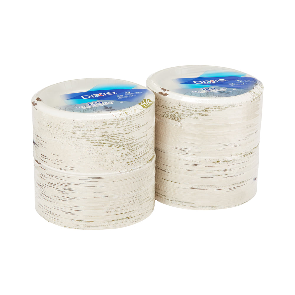 צלחות נייר עבות (IN 8 1/2) מסדרת DIXIE® מאת GP PRO (ג'ורג'יה-פסיפיק), איור עלים®, (4 חבילות של 125 צלחות סהכ 500 צלחות)