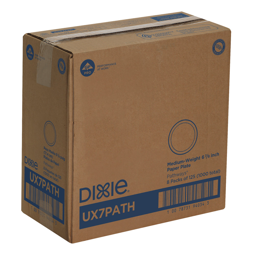 צלחות נייר עבות (IN 6 7/8) מסדרת DIXIE® מאת GP PRO (ג'ורג'יה-פסיפיק), איור עלים®, (8 חבילות של 125 צלחות סהכ 1000 צלחות)
