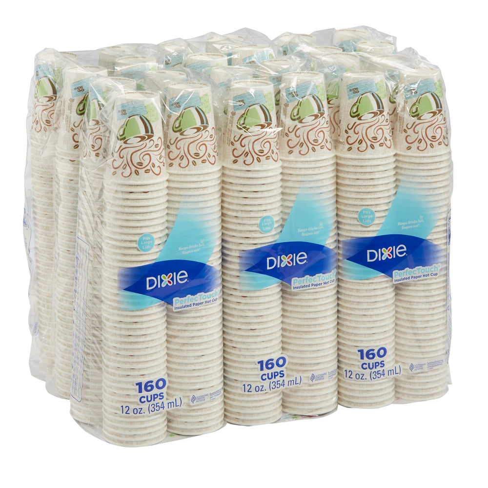 כוסות קפה חם מנייר מבודד DIXIE® PERFECTOUCH® 12 OZ מבית GP PRO (ג'ורג'יה פסיפיק), מתאימות למכסים גדולים, ערפל קפה, 960 כוסות לכל מארז