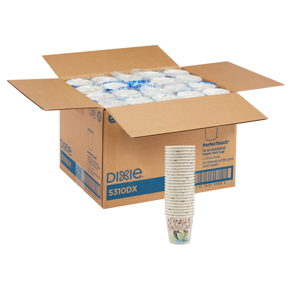 כוסות קפה חם מנייר מבודד DIXIE® PERFECTOUCH® 10 OZ מבית GP PRO (ג'ורג'יה פסיפיק), ערפל קפה, 500 כוסות למארז