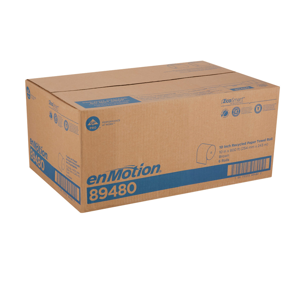 גלילי מגבות נייר ממוחזרים ENMOTION® 10 מבית GP PRO (ג'ורג'יה פסיפיק), חום, (6 גלילים של 243.84 מטרים סהכ 1,463.04 מטרים)