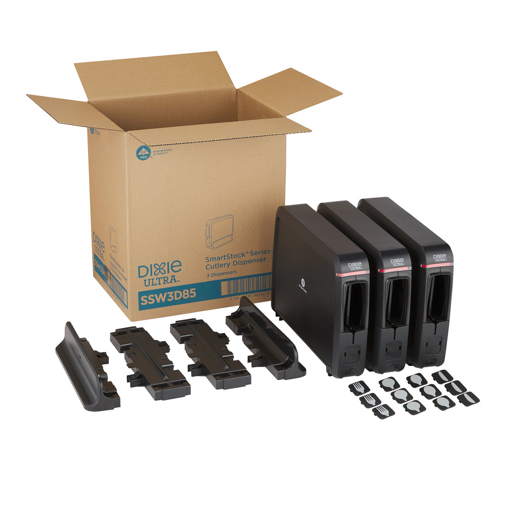 מתקן לסכום עטוף מסדרת DIXIE ULTRA® SMARTSTOCK® מבית GP PRO, אריזה משולשת, שחור, 1 כל אחד: מזלג, כף וסכין