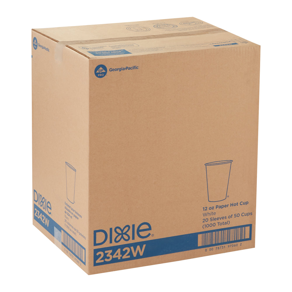 כוסות נייר חמות DIXIE® 12 OZ מבית GP PRO (ג'ורג'יה פסיפיק), מתאימות למכסים גדולים, לבן, 1,000 כוסות לכל מארז