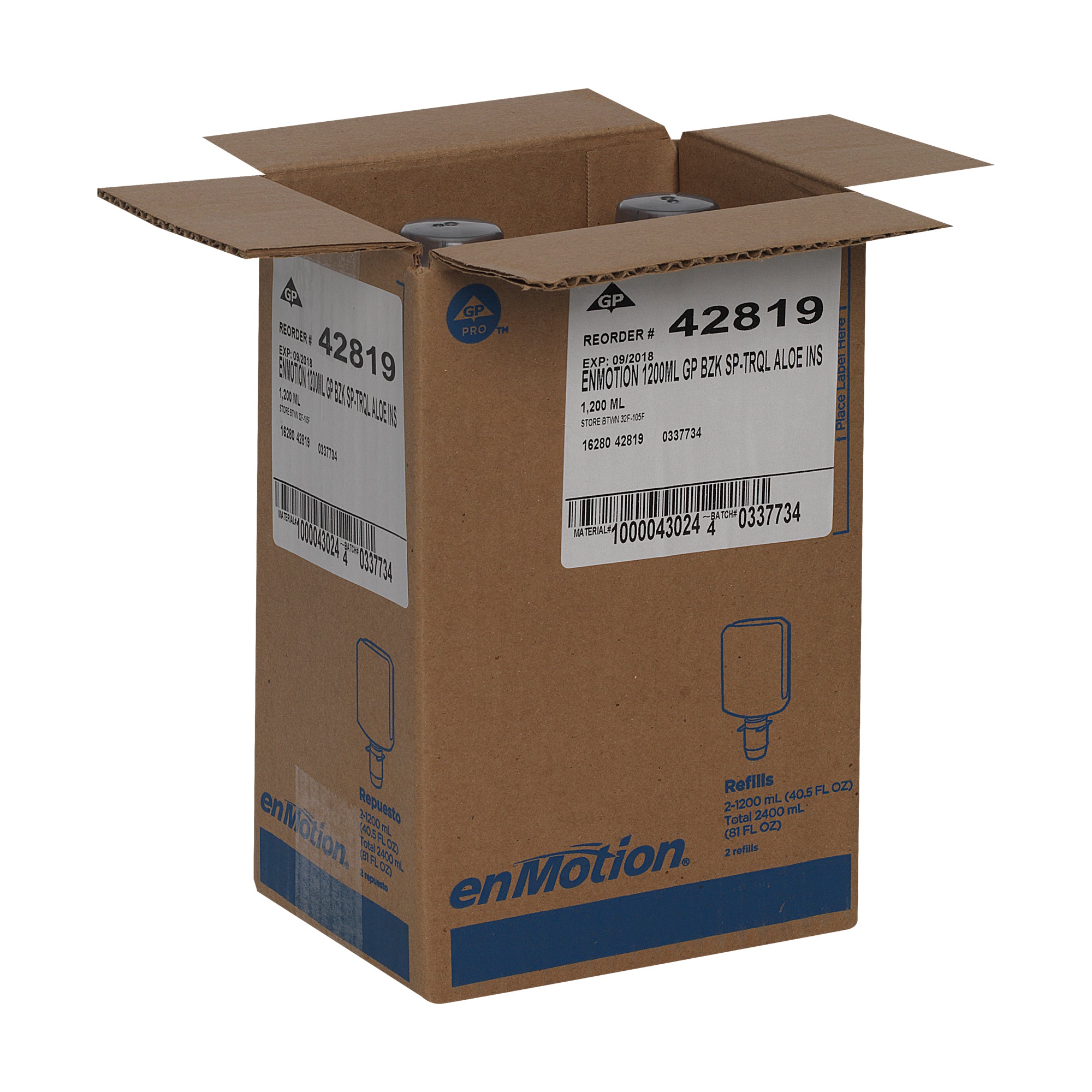 סבון קצף אנטי-מיקרוביאלי ENMOTION® GEN2 מבית GP PRO (ג'ורג'יה פסיפיק), בריח אלוורה מרגיעה, (2 בקבוקים של 1,200 mL סהכ 2,400 mL), 6,000 שימושים