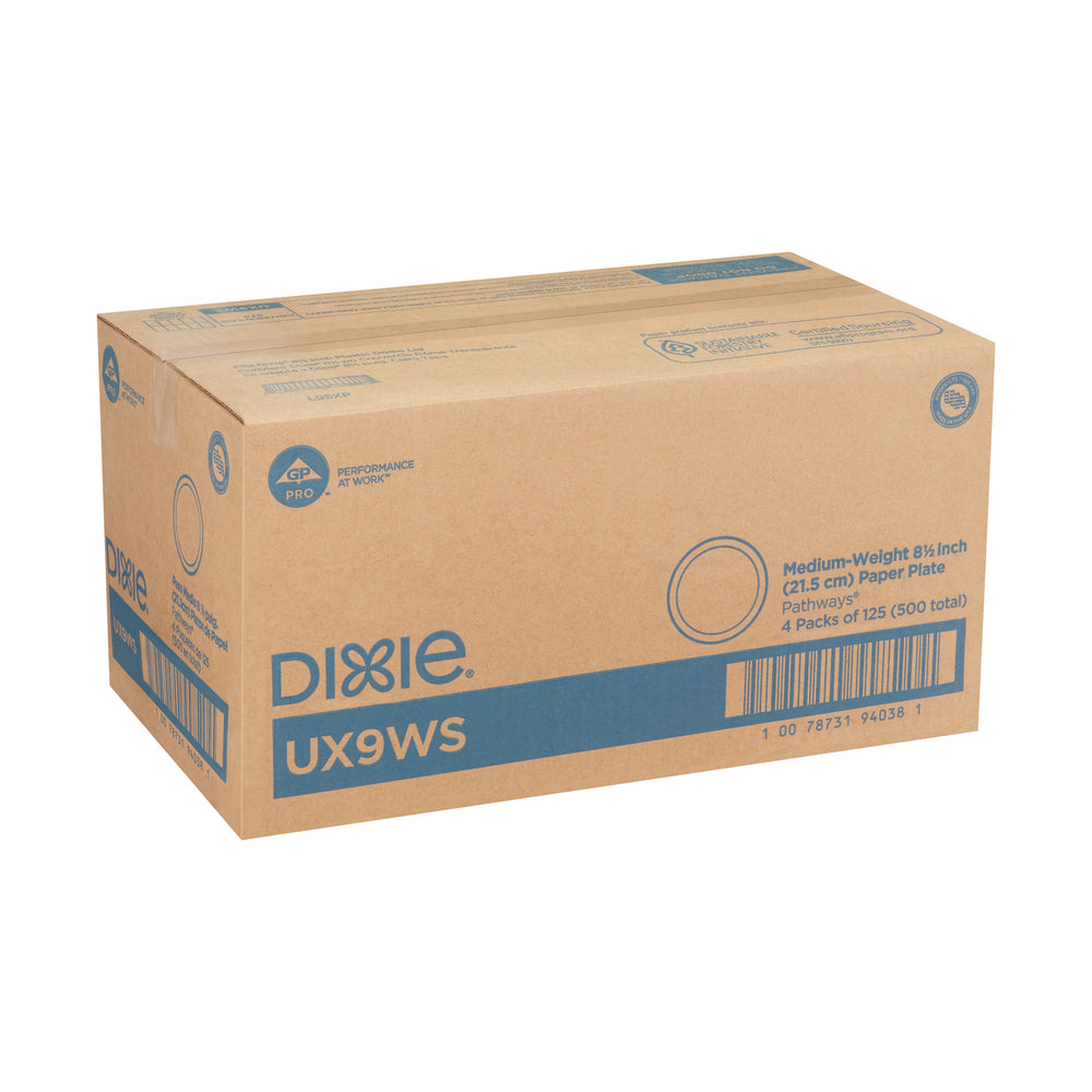 צלחות נייר עבות (IN 8 1/2) מסדרת DIXIE® מאת GP PRO (ג'ורג'יה-פסיפיק), איור עלים®, (4 חבילות של 125 צלחות סהכ 500 צלחות)