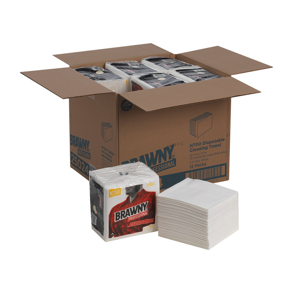 מגבות ניקוי חד פעמיות BRAWNY® PROFESSIONAL H700 מבית GP PRO (ג'ורג'יה פסיפיק), קיפול ¼, לבן, (12 חבילות של 70 מגבות סהכ 840 מגבות)