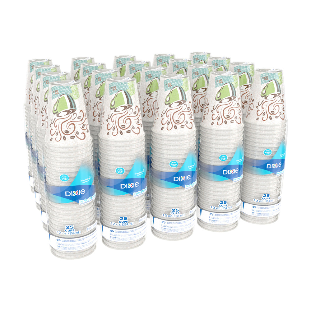 כוסות קפה חם מנייר מבודד DIXIE® PERFECTOUCH® 12 OZ מבית GP PRO (ג'ורג'יה פסיפיק), מתאימות למכסים גדולים, ערפל קפה, 500 כוסות לכל מארז