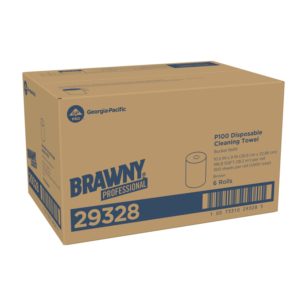 מילוי מערכת מגבות ניקוי BRAWNY® PROFESSIONAL P100 למתקן 54323 מבית GP PRO (ג'ורג'יה פסיפיק), חום, (6 גלילים של 300 מגבות סהכ 1,800 מגבות)