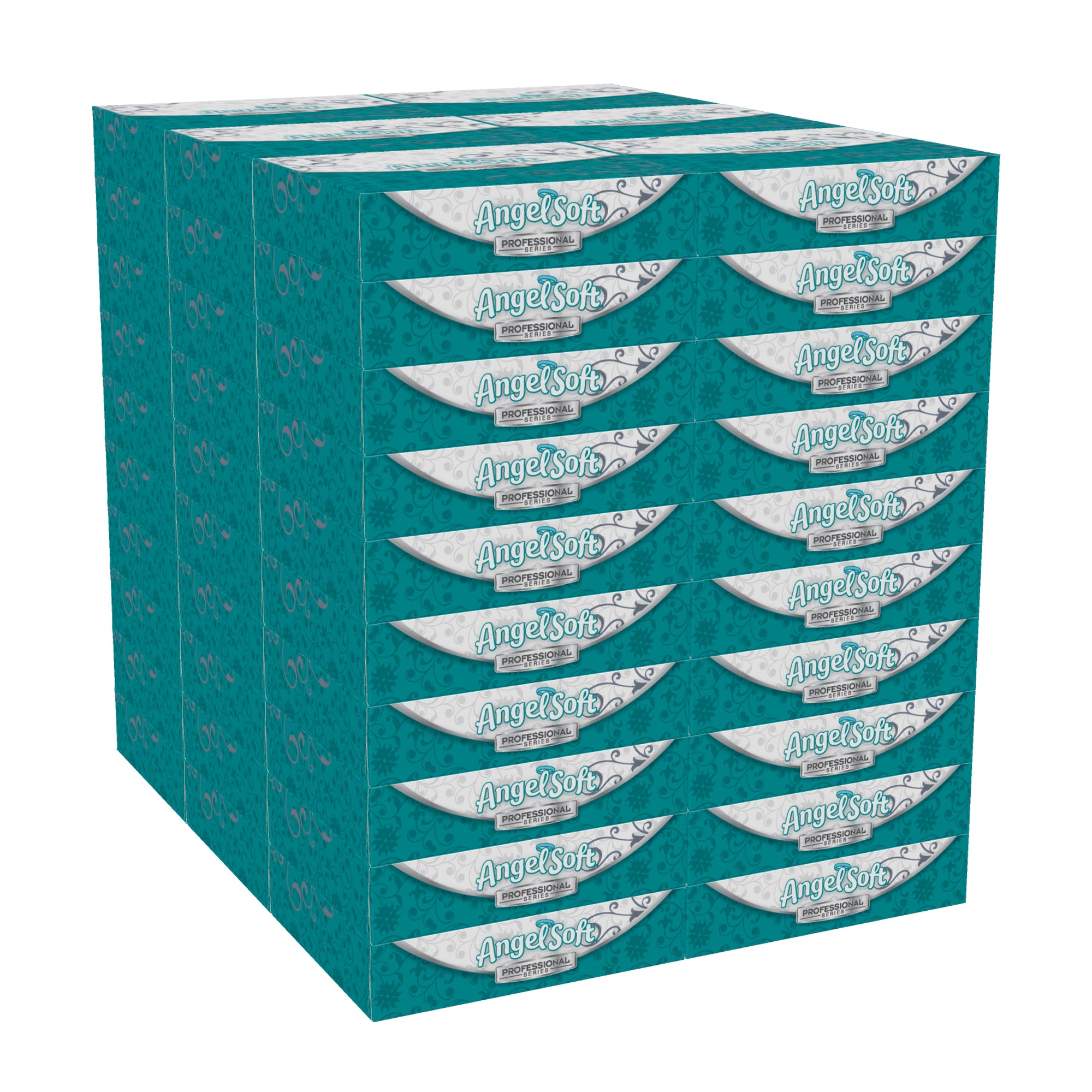 רקמת פנים דו-שכבתית מהסדרה המקצועית של ®Angel Soft Professional מאת GP PRO (ג'ורג'יה פסיפיק), קופסה שטוחה בגודל אישי, (60 קופסאות של 50 גליונות סהכ 3,000 גליונות)