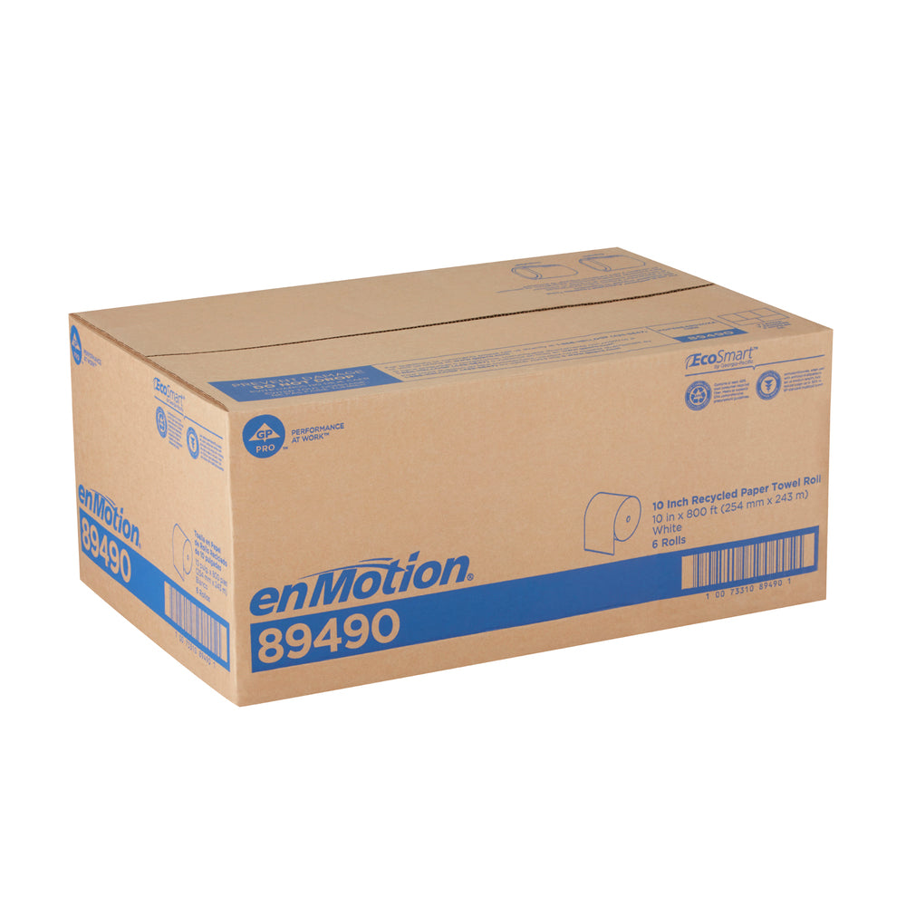 גלילי מגבות נייר ממוחזרים ENMOTION® 10 מבית GP PRO (ג'ורג'יה פסיפיק), לבן, (6 גלילים של 243.84 מטרים סהכ 1,463.04 מטרים)