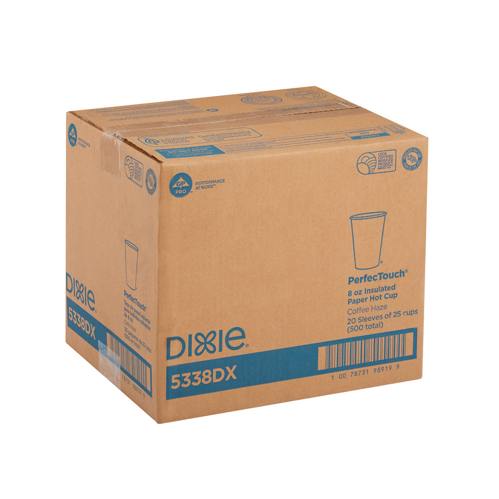כוסות קפה חמות מנייר מבודד DIXIE® PERFECTOUCH® 8 OZ מבית GP PRO (ג'ורג'יה פסיפיק), מתאימות למכסים קטנים, ערפל קפה, 500 כוסות לכל מארז
