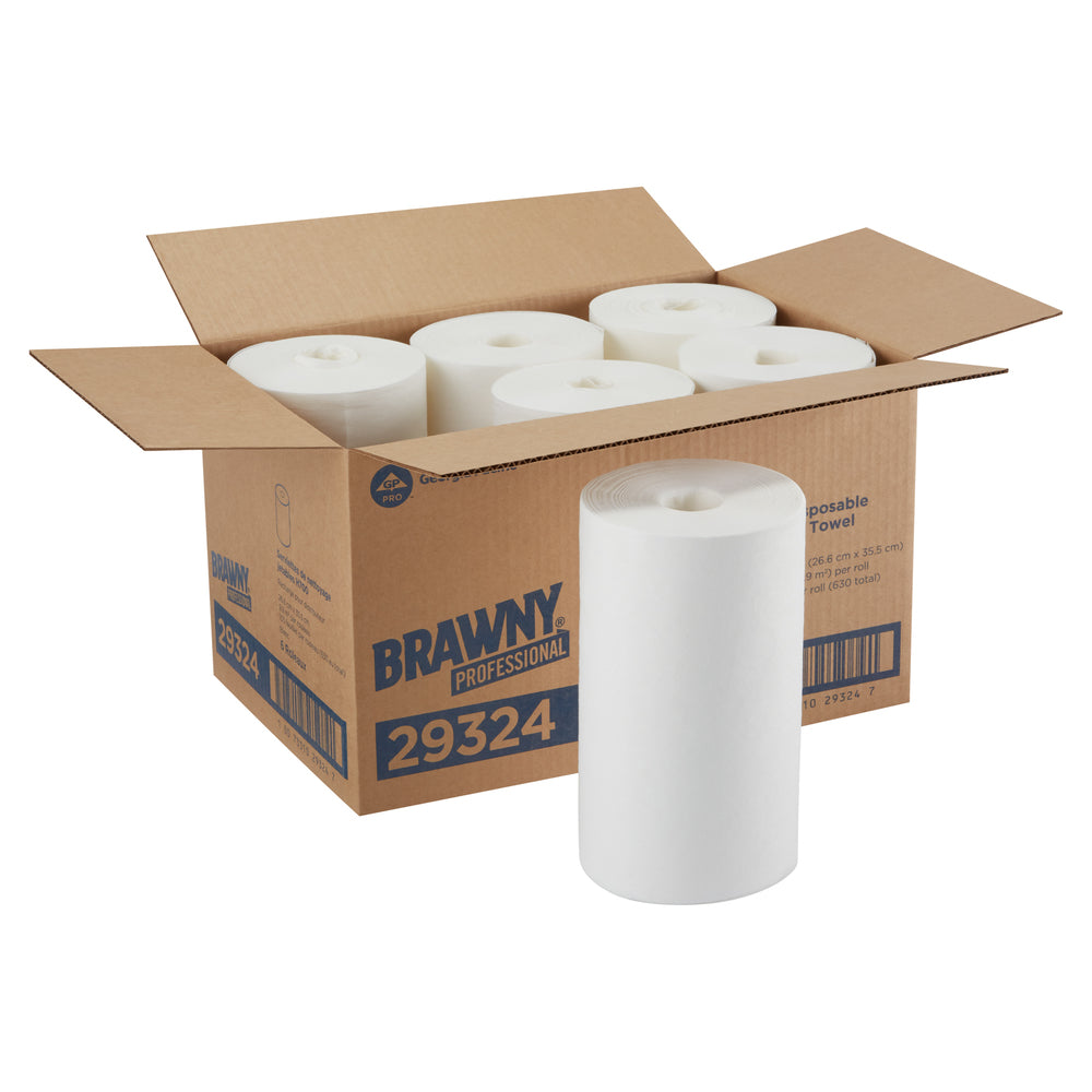 מילוי מערכת מגבות ניקוי BRAWNY® PROFESSIONAL H700 למתקן 54323 של GP PRO (ג'ורג'יה פסיפיק), לבן(6 גלילים של 105 מגבות סהכ 630 מגבות)