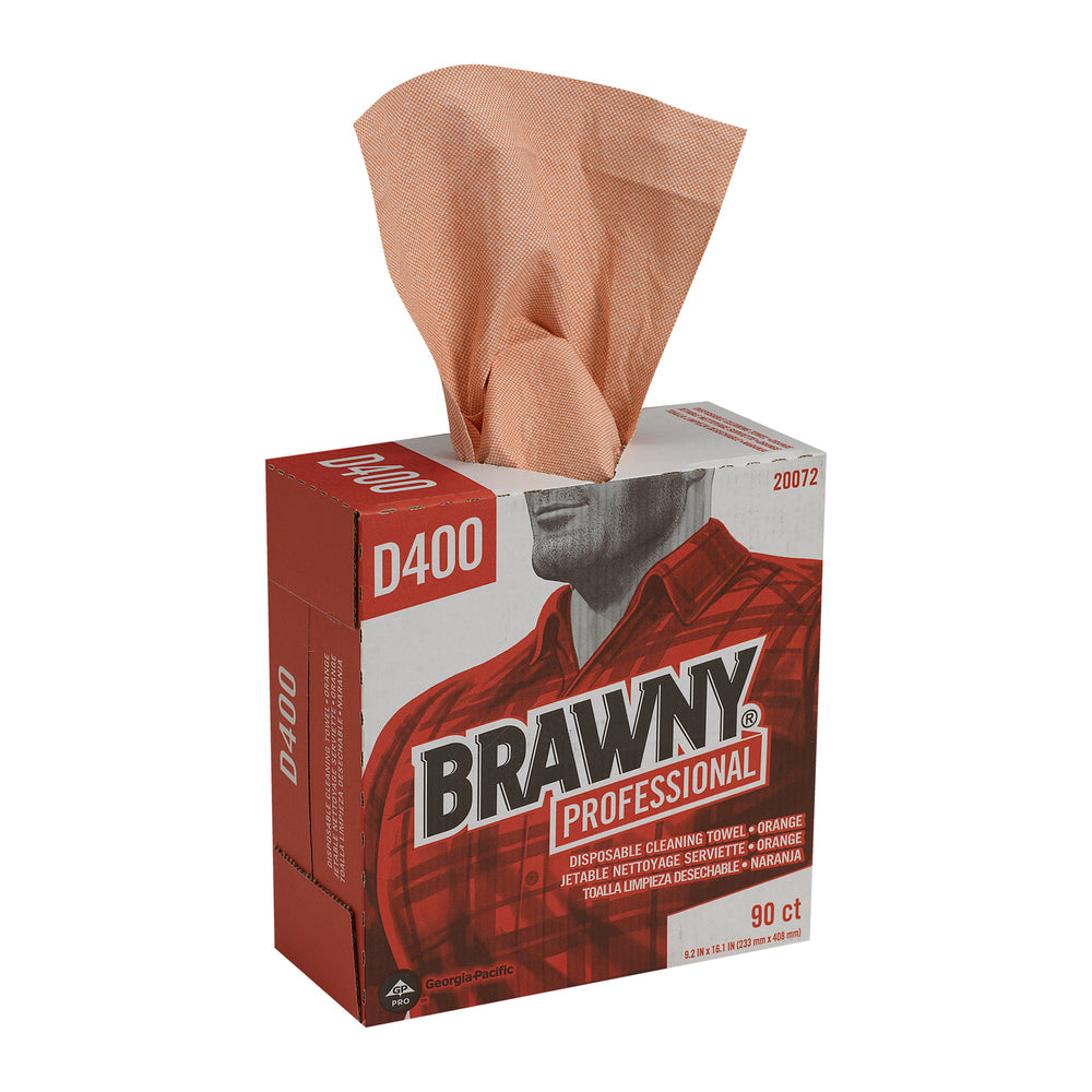מגבות ניקוי חד פעמיות BRAWNY® PROFESSIONAL D400 מבית GP PRO (ג'ורג'יה פסיפיק), קופסה גבוהה, כתום, (10 קופסאות של 90 מגבות סהכ 900 מגבות)