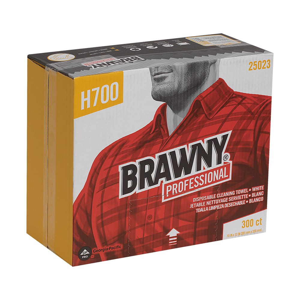 מגבות ניקוי חד פעמיות BRAWNY® PROFESSIONAL H700 מבית GP PRO (ג'ורג'יה פסיפיק), אריזה שטוחה, לבן, 300 מגבות בקופסה