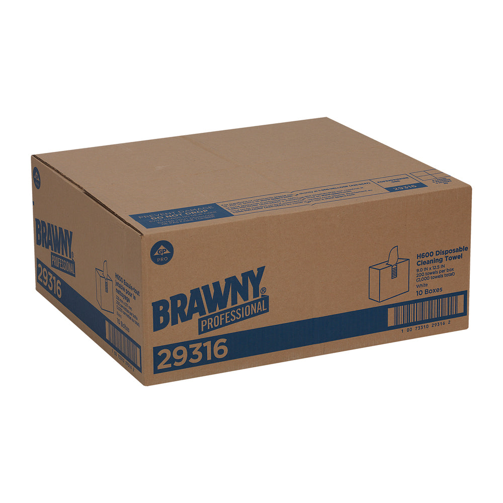 מגבות ניקוי חד פעמיות BRAWNY® PROFESSIONAL H600 מבית GP PRO (ג'ורג'יה פסיפיק), קופסה גבוהה, לבן, (10 קופסאות של 200 מגבות סהכ 2,000 מגבות)