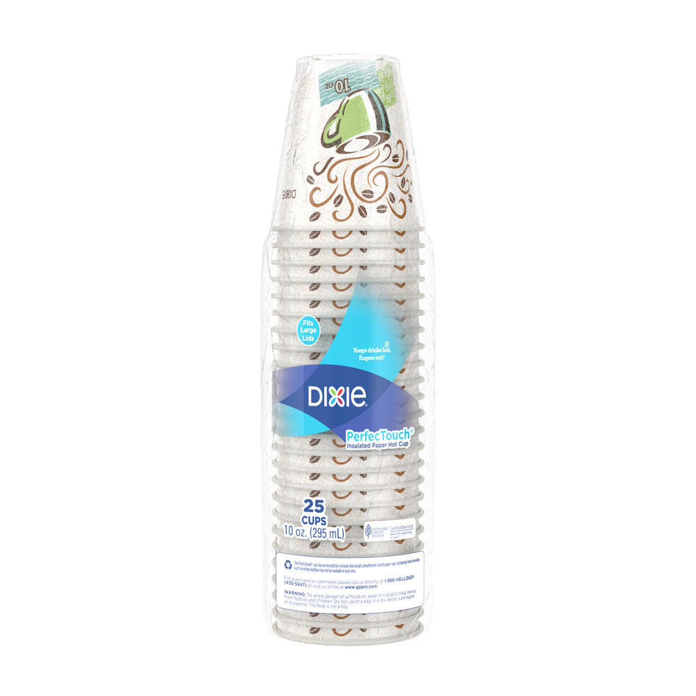 כוסות קפה חם מנייר מבודד DIXIE® PERFECTOUCH® 10 OZ מבית GP PRO (ג'ורג'יה פסיפיק), ערפל קפה, 500 כוסות למארז