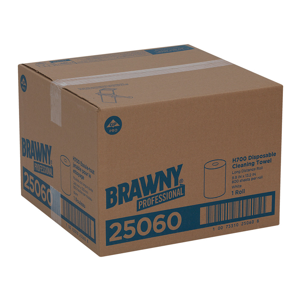 מגבות ניקוי חד פעמיות BRAWNY® PROFESSIONAL H700 מבית GP PRO (ג'ורג'יה פסיפיק), לבן(גליל אחד של 274.85 מטר) 800 מגבות למארז
