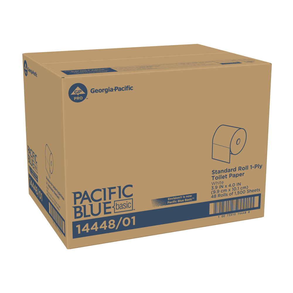 נייר טואלט סטנדרטי עם גליל חד שכבתי PACIFIC BLUE BASIC™ מבית GP PRO (ג'ורג'יה פסיפיק), (48 גלילים של 152.40 מטרים סהכ 7315.20 מטרים) 72,000 גליונות למארז