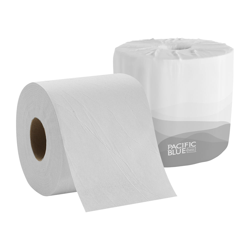 נייר טואלט סטנדרטי עם גליל חד שכבתי PACIFIC BLUE BASIC™ מבית GP PRO (ג'ורג'יה פסיפיק), (80 גלילים של 122.83 מטרים סהכ 9826.75 מטרים) 96,800 גליונות למארז