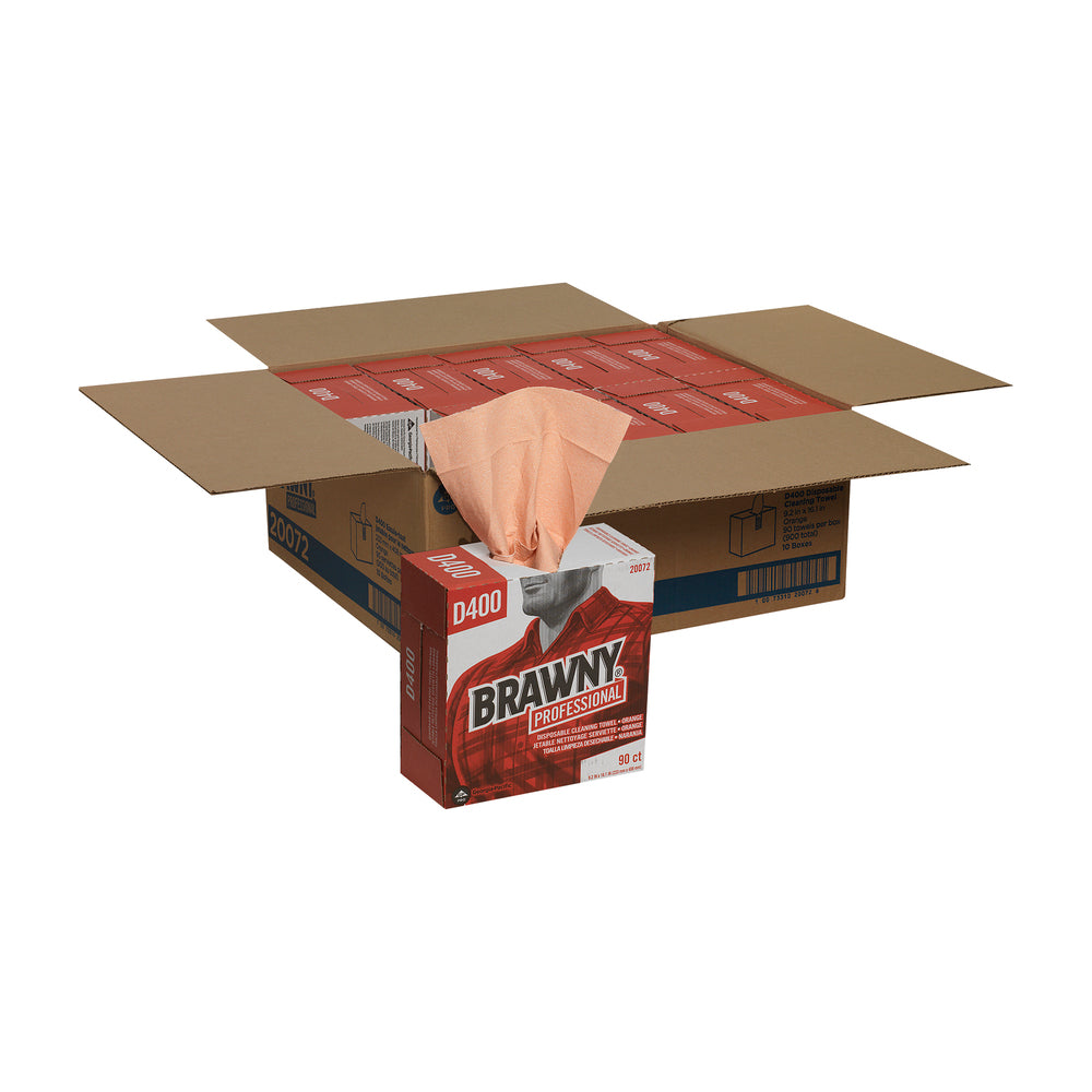 מגבות ניקוי חד פעמיות BRAWNY® PROFESSIONAL D400 מבית GP PRO (ג'ורג'יה פסיפיק), קופסה גבוהה, כתום, (10 קופסאות של 90 מגבות סהכ 900 מגבות)