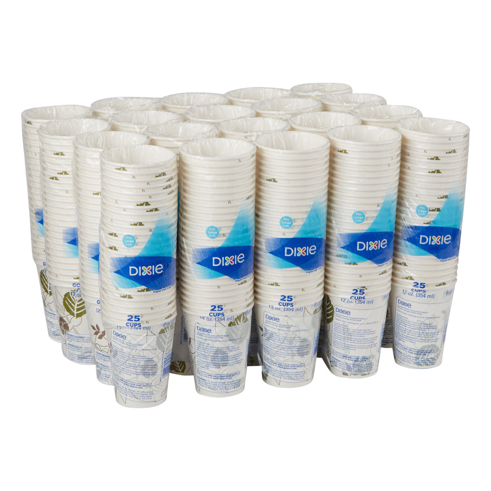 כוסות נייר חמות DIXIE® 12 OZ מבית GP PRO (ג'ורג'יה פסיפיק), מתאימות למכסים גדולים, איור עלים®, 500 כוסות לכל מארז, ( 20 שרוולים של 25 כוסות )
