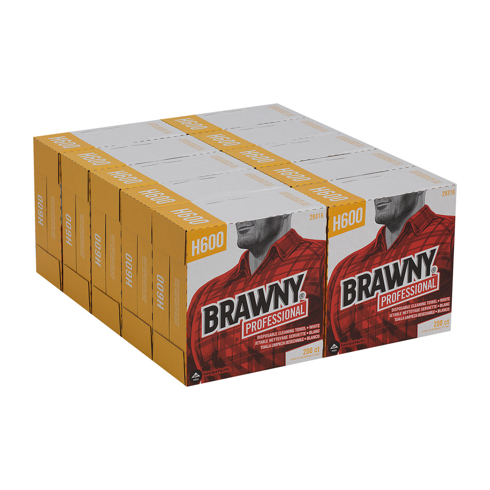 מגבות ניקוי חד פעמיות BRAWNY® PROFESSIONAL H600 מבית GP PRO (ג'ורג'יה פסיפיק), קופסה גבוהה, לבן, (10 קופסאות של 200 מגבות סהכ 2,000 מגבות)