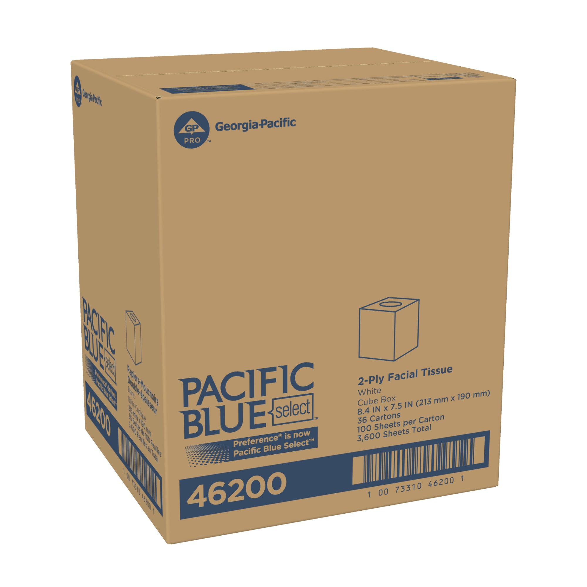 רקמת פנים דו-שכבתית PACIFIC BLUE BASIC™ מאת GP PRO (ג'ורג'יה פסיפיק), קופסת קוביות, (36 קופסאות של 100 גליונות סהכ 3,600 גליונות)