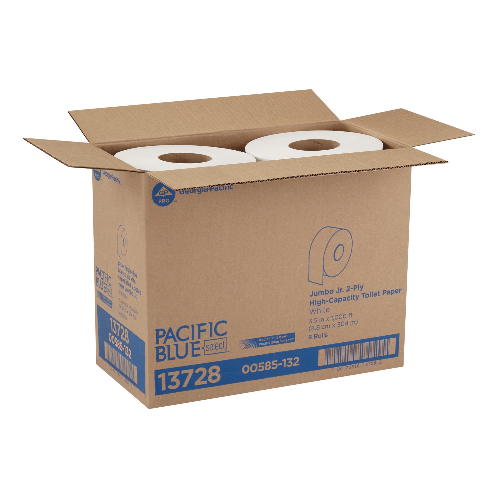 נייר טואלט דו-שכבתי ג'מבו ג'וניור PACIFIC BLUE BASIC™ מבית GP PRO (ג'ורג'יה פסיפיק), לבן, (8 גלילים של 304.80 מטר סהכ 2438.40 מטר)