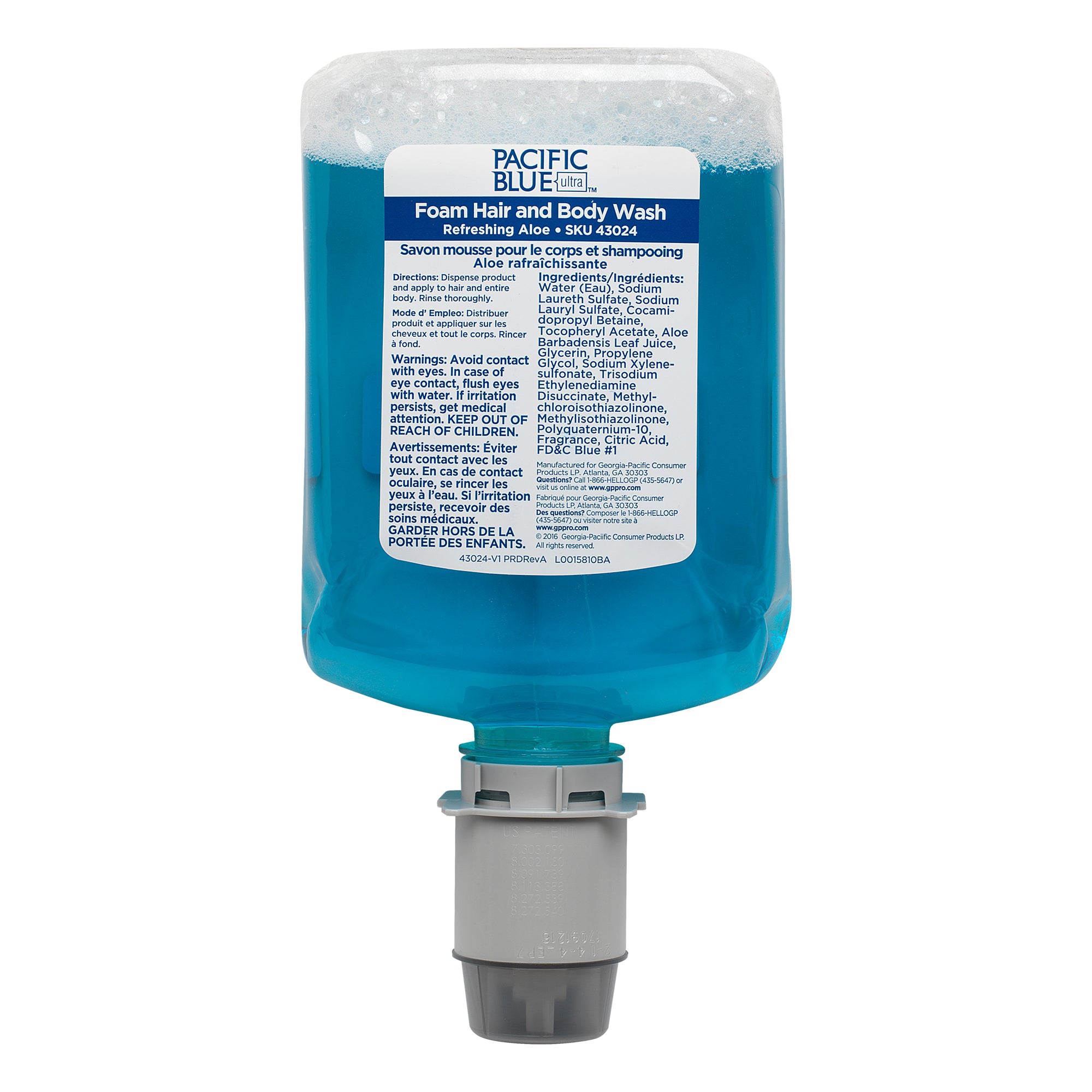 סבון לשטיפת שיער וגוף PACIFIC BLUE ULTRA™ למתקנים ידניים מבית GP PRO, אלוורה מרעננת, (4 בקבוקים של 1,200 mL סהכ 4,800 mL)