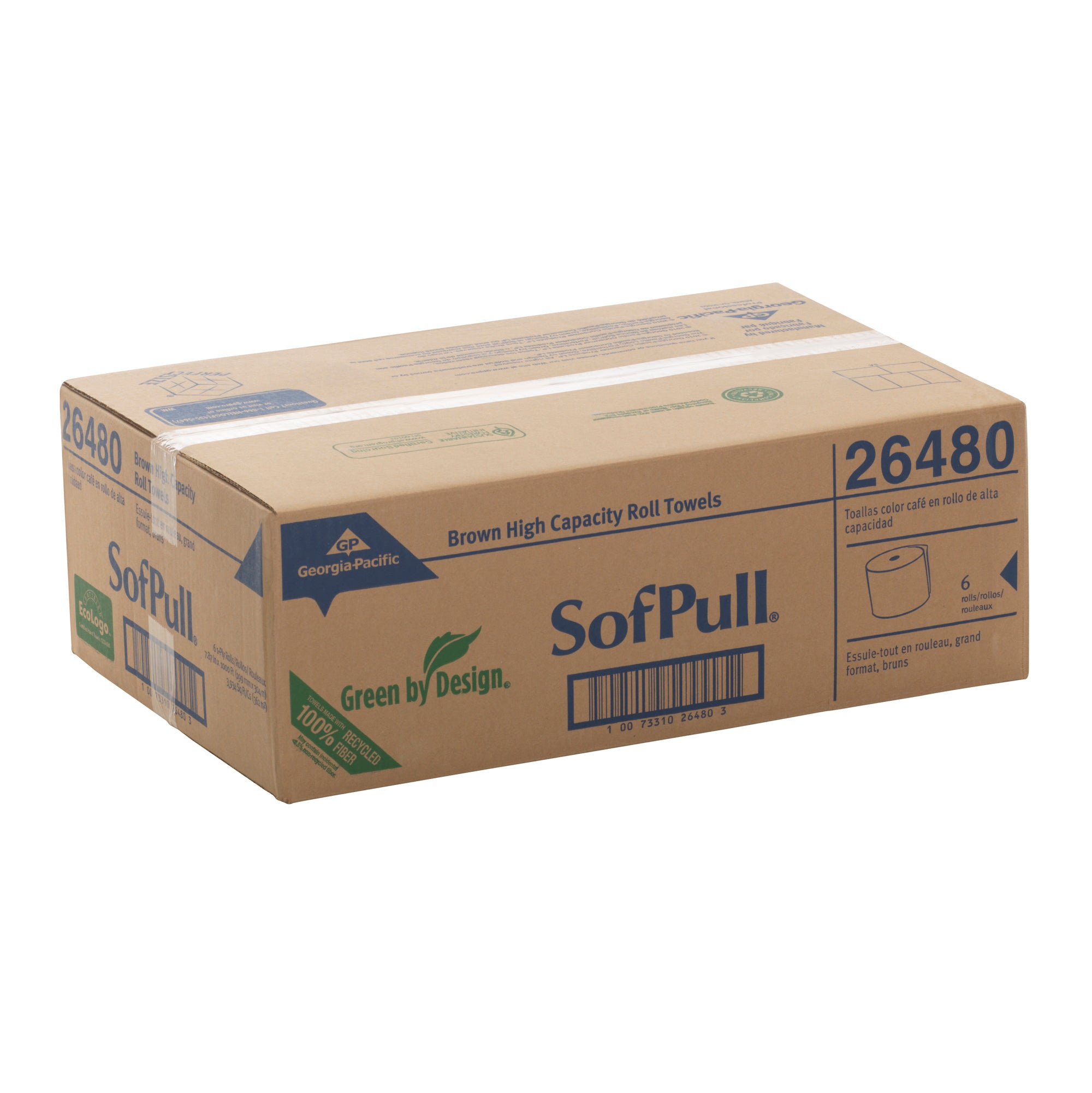 גלילי מגבת נייר ממוחזרים SOFPULL® מבית GP PRO (ג'ורג'יה פסיפיק), חום, (6 גלילים של 304.80 מטרים סהכ 1,828.80 מטרים)