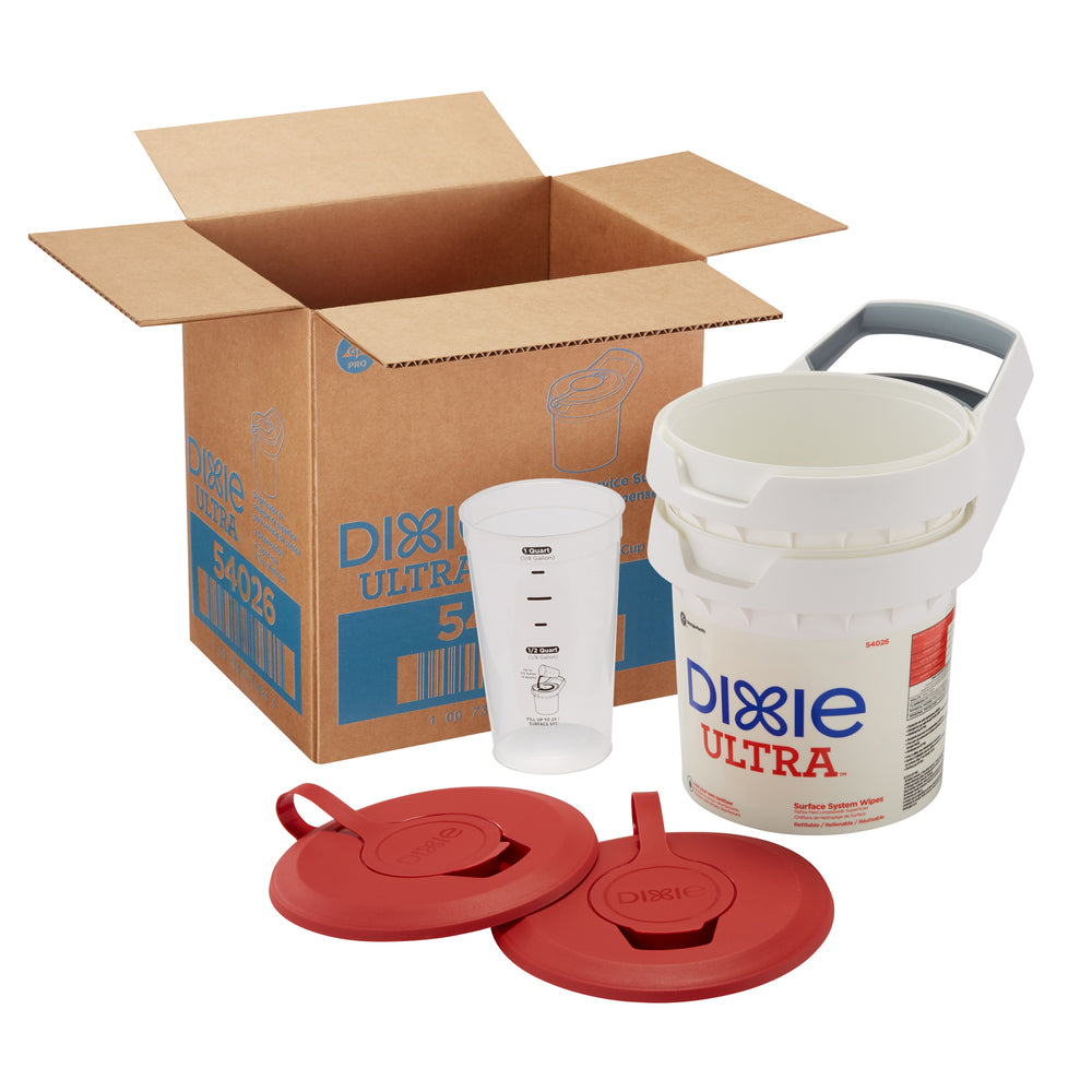 מתקן ניגוב מערכת המשטח DIXIE ULTRA™ לשירותי מזון מבית GP PRO, לבן, 2 מתקנים, 2 מכסים וכוס מדידה/מארז אחד