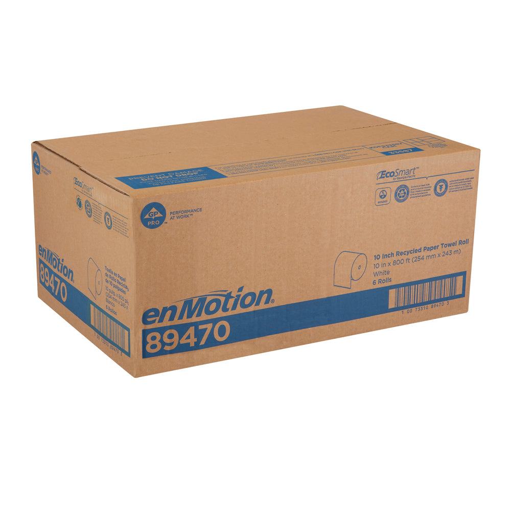 גלילי מגבות נייר ממוחזרים ENMOTION® 10 מבית GP PRO (ג'ורג'יה-פסיפיק), לבן, (6 גלילים של 243.84 מטרים סהכ 1,463.04 מטרים)