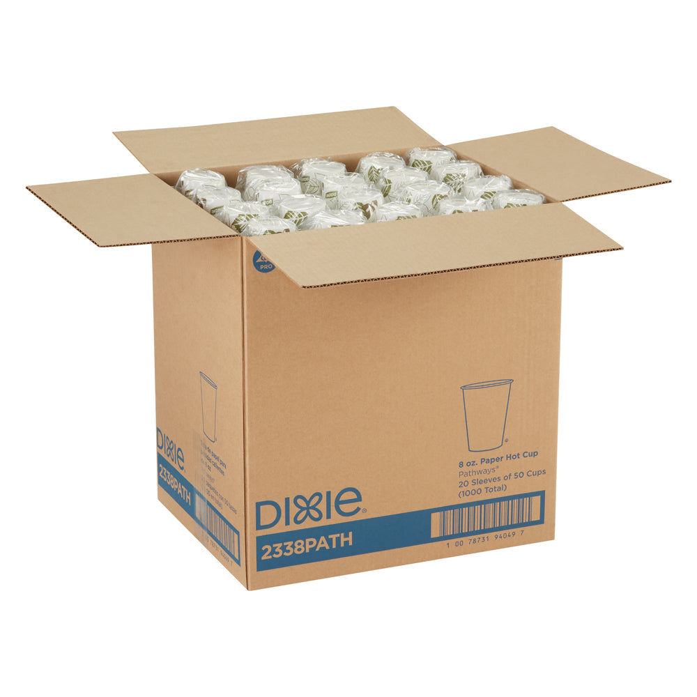 כוסות חמות מנייר DIXIE® 8 OZ מבית GP PRO (ג'ורג'יה פסיפיק), מתאימות למכסים קטנים, איור עלים®, 1,000 כוסות לכל מארז, ( 20 שרוולים של 50 כוסות )
