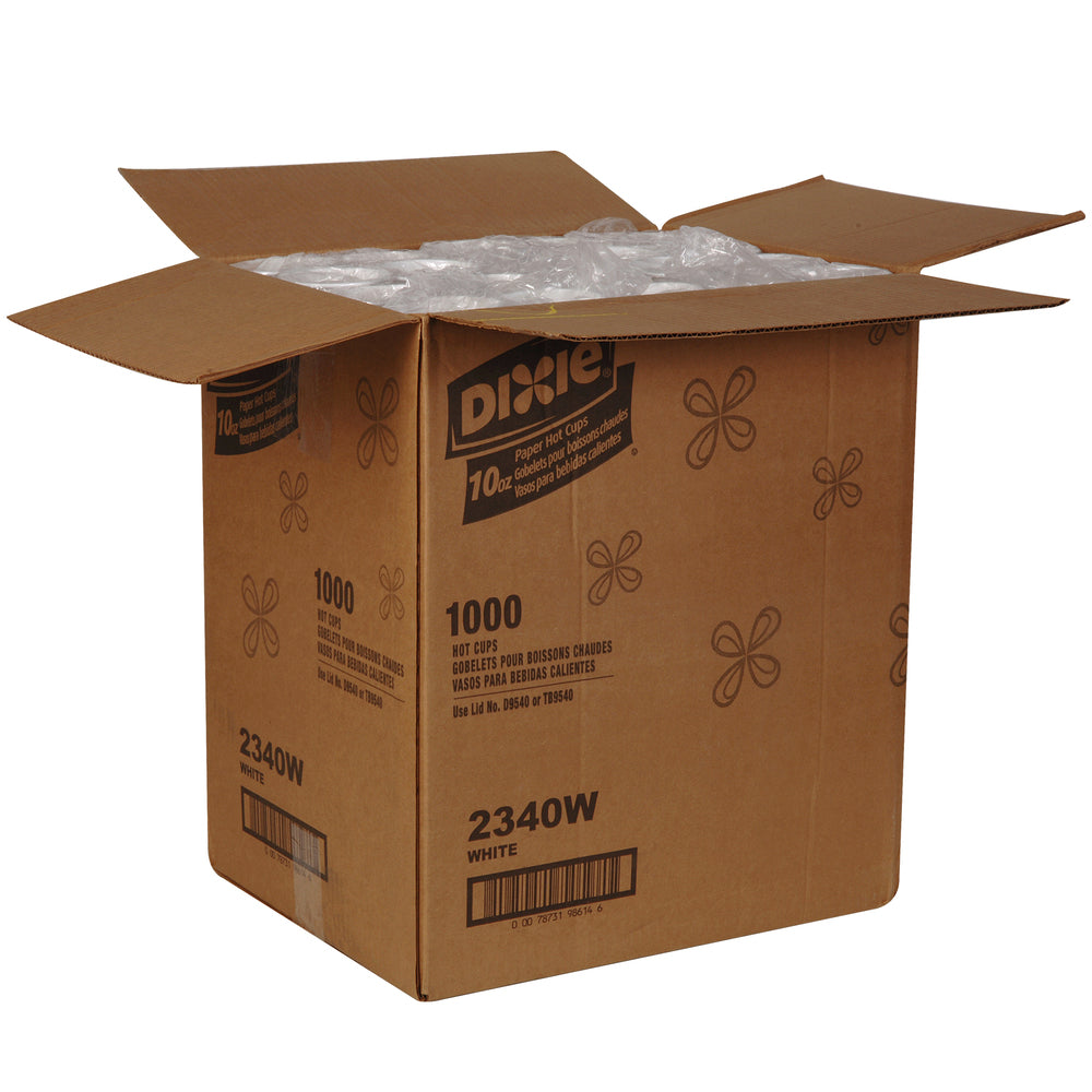 כוסות חמות מנייר DIXIE® 10 OZ מבית GP PRO (ג'ורג'יה פסיפיק), מתאימות למכסים בינוניים, לבן, 1,000 כוסות לכל מארז