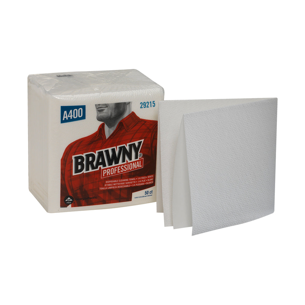 מגבות ניקוי חד פעמיות של BRAWNY® PROFESSIONAL A400 מבית GP PRO (ג'ורג'יה פסיפיק), קיפול ¼, לבן, (16 חבילות של 50 מגבות סהכ 800 מגבות)