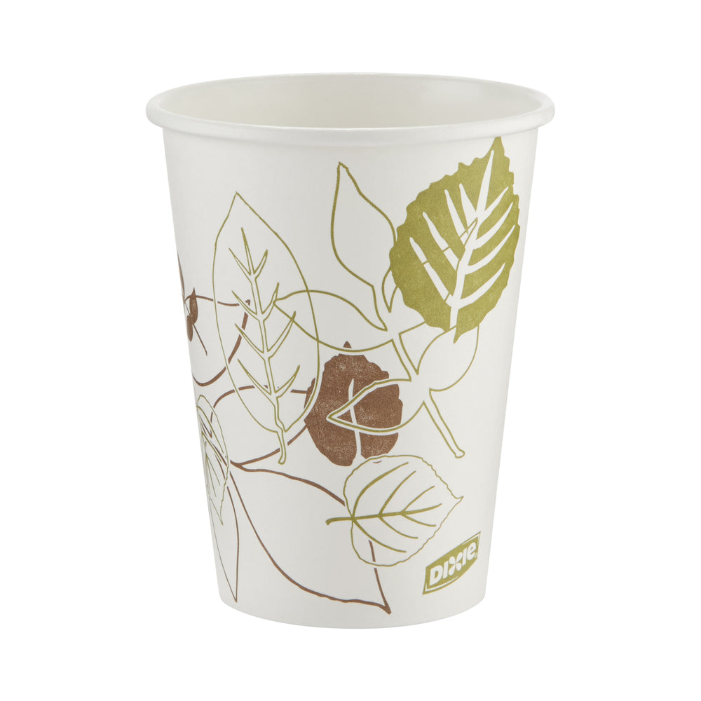 כוסות נייר חמות DIXIE® 12 OZ מבית GP PRO (ג'ורג'יה פסיפיק), מתאימות למכסים גדולים, איור עלים®, 1,000 כוסות לכל מארז