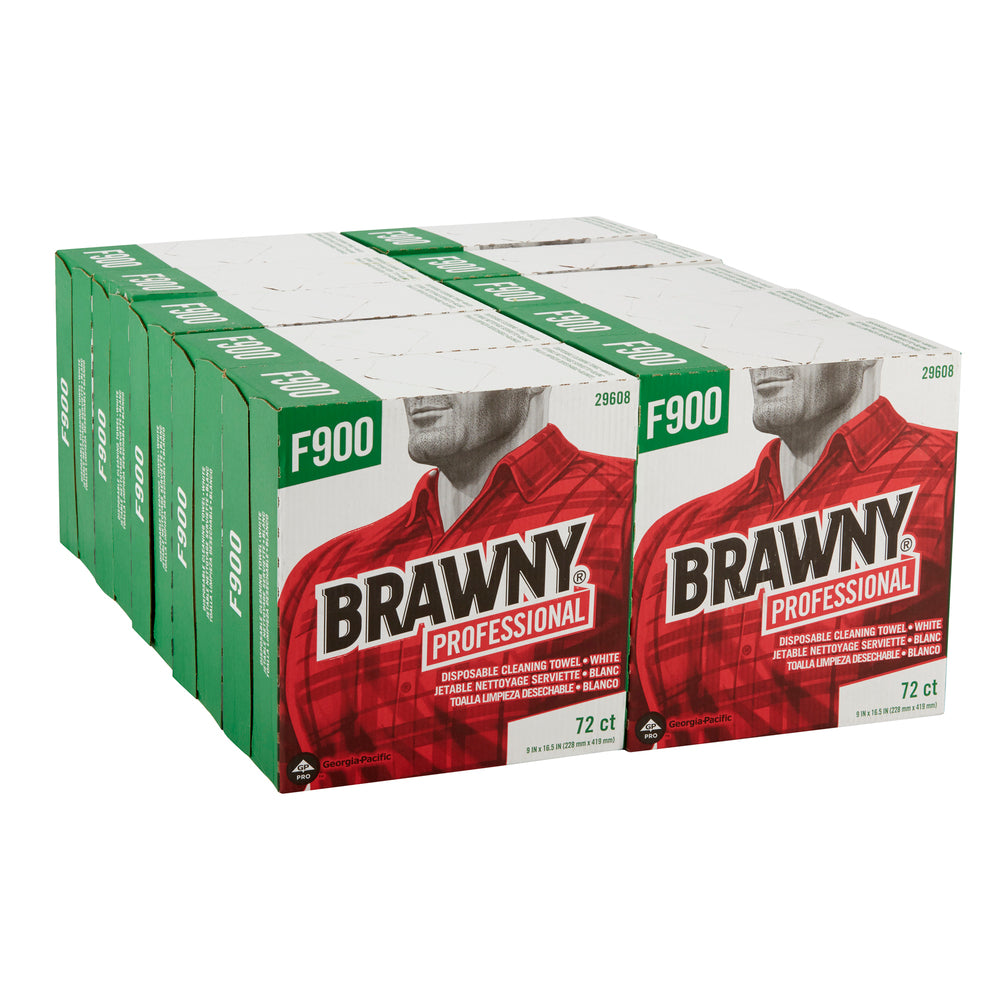 מגבות ניקוי חד פעמיות BRAWNY® PROFESSIONAL F900 מבית GP PRO (ג'ורג'יה פסיפיק), קופסה גבוהה, לבן, (10 קופסאות של 72 מגבות סהכ 720 מגבות)