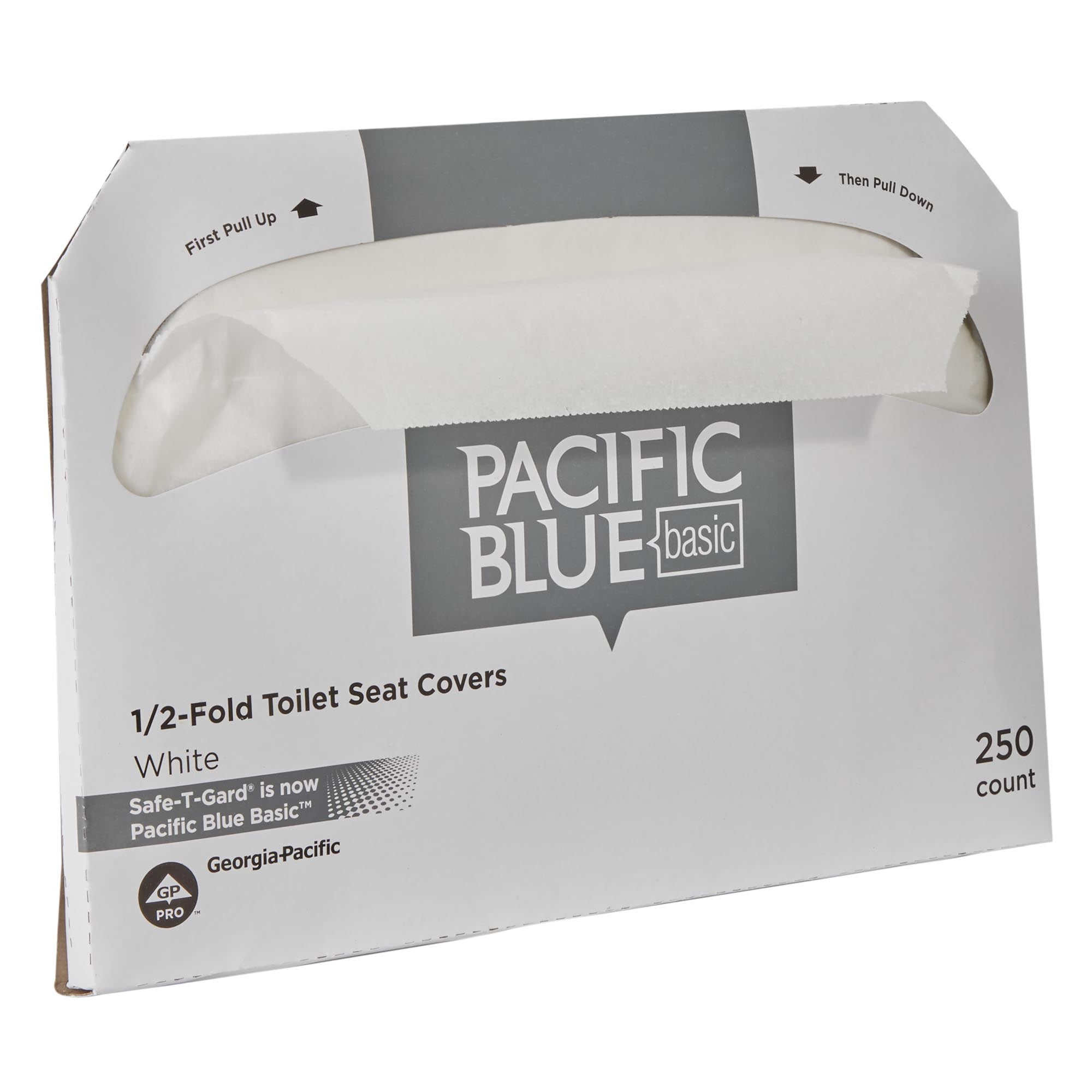 כיסוי מושב אסלה PACIFIC BLUE BASIC® מתקפל ל-1/2 מבית GP PRO (ג'ורג'יה פסיפיק), לבן, (20 חבילות של 250 גליונות סהכ 5000 כיסויי מושבים)