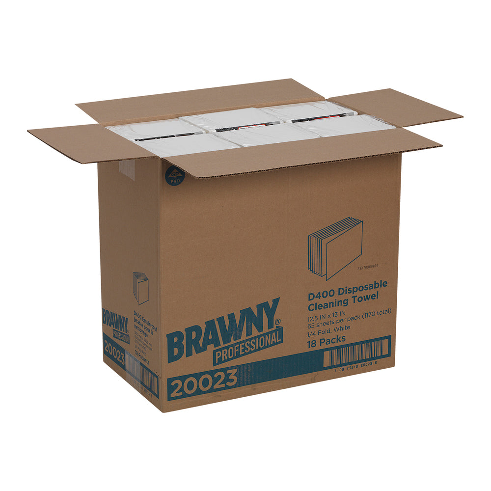 מגבות ניקוי חד פעמיות BRAWNY® PROFESSIONAL D400 מבית GP PRO (ג'ורג'יה פסיפיק), קיפול ¼, לבן, (18 חבילות של 65 מגבות סהכ 1170 מגבות)
