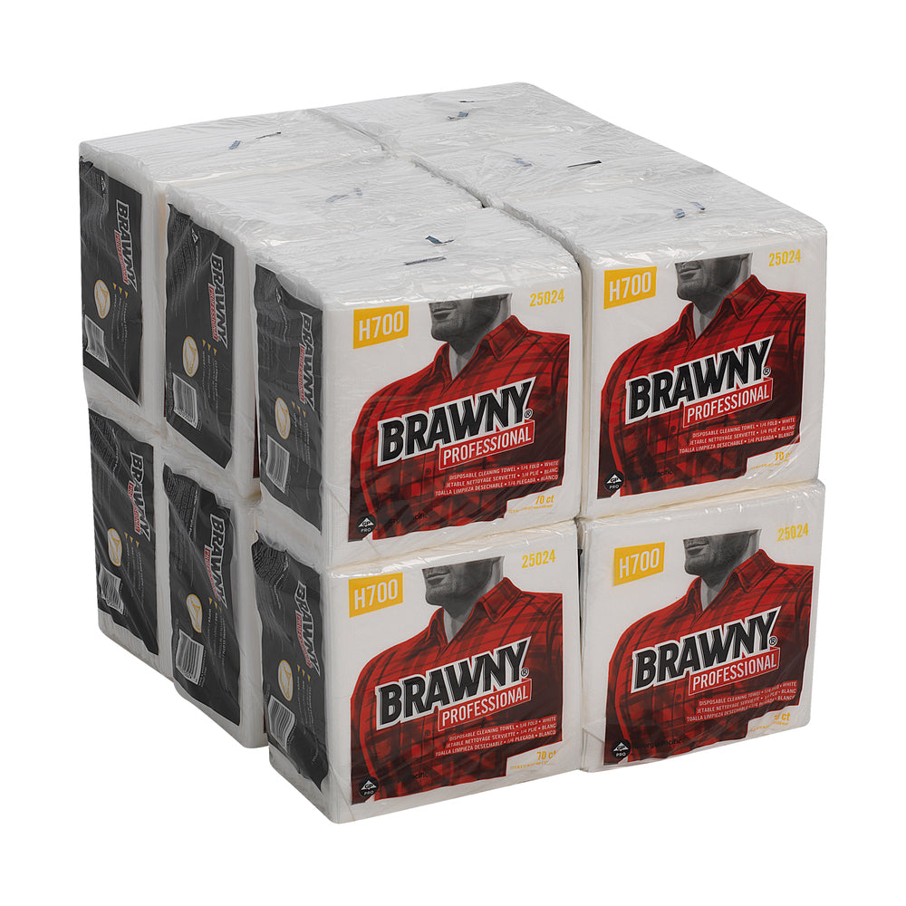 מגבות ניקוי חד פעמיות BRAWNY® PROFESSIONAL H700 מבית GP PRO (ג'ורג'יה פסיפיק), קיפול ¼, לבן, (12 חבילות של 70 מגבות סהכ 840 מגבות)