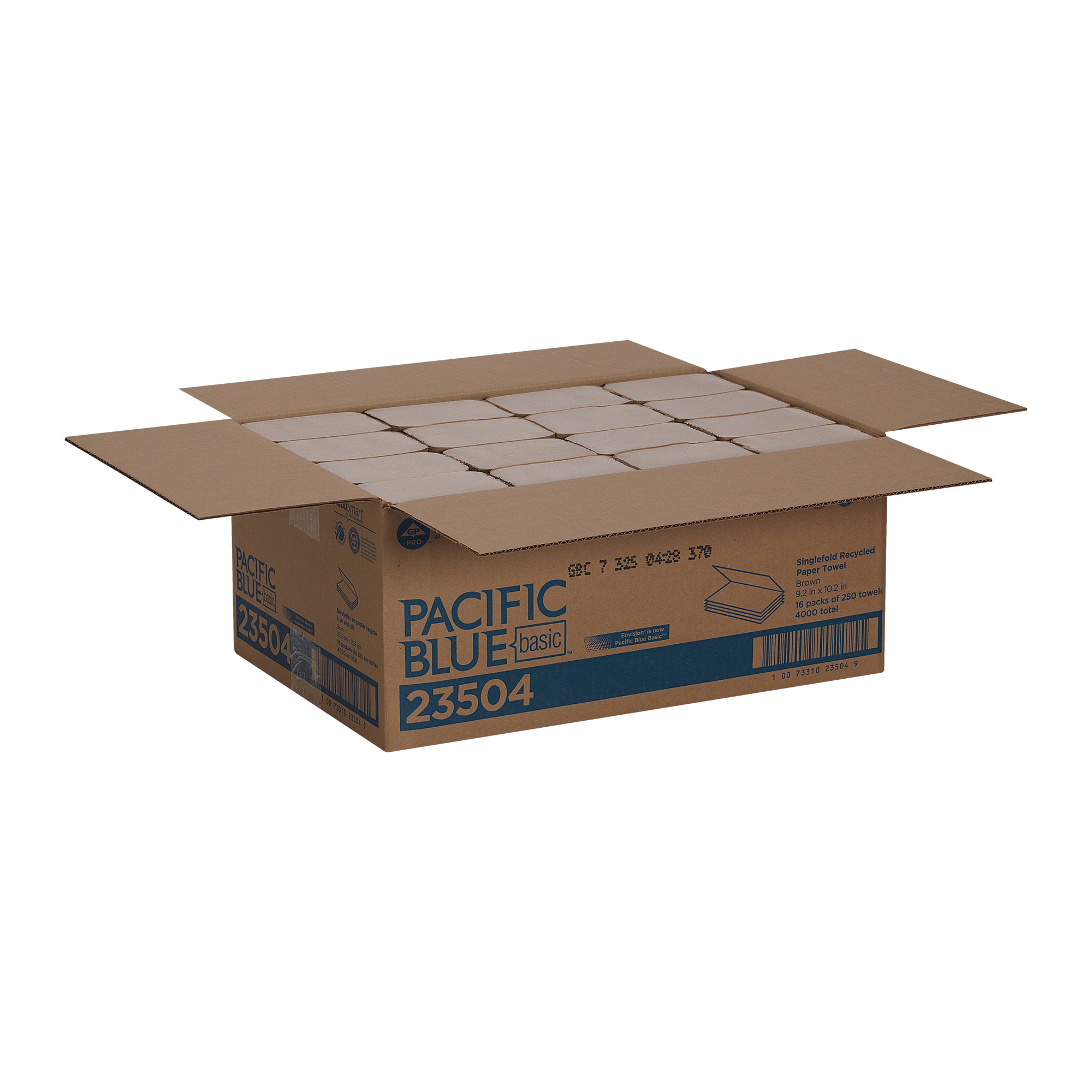 מגבות נייר ממוחזרות PACIFIC BLUE BASIC™ מבית GP PRO (ג'ורג'יה פסיפיק), חומות, (16 חבילות של 250 גליונות סהכ 4000 גליונות)