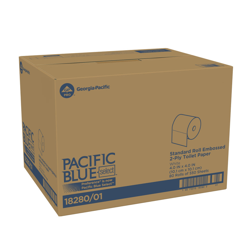 נייר טואלט דו-שכבתי מובלט בגליל רגיל PACIFIC BLUE SELECT™ מאת GP PRO (ג'ורג'יה פסיפיק), (80 גלילים של 55.78 מטרים סהכ 4462.27 מטרים) 44,000 גליונות למארז