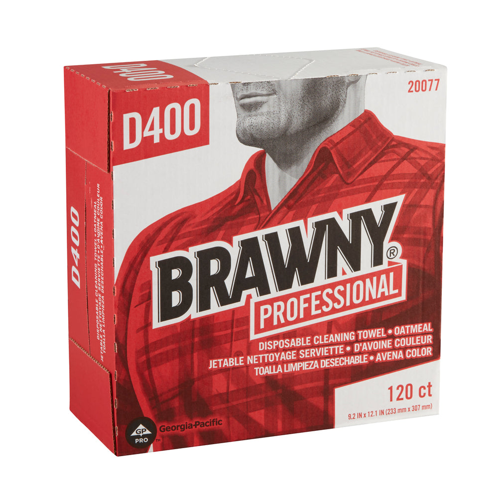 מגבות ניקוי חד פעמיות BRAWNY® PROFESSIONAL D400 מבית GP PRO (ג'ורג'יה פסיפיק), קופסה גבוהה, שיבולת שועל, (10 קופסאות של 120 מגבות סהכ 1,200 מגבות)