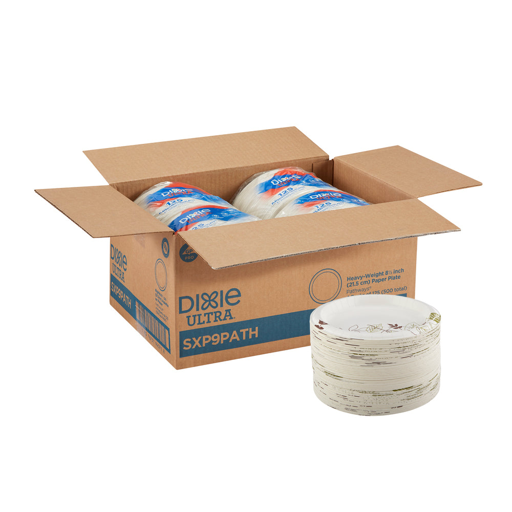 צלחות נייר עבות במיוחד (IN 8 1/2) מסדרת DIXIE ULTRA® מבית GP PRO (ג'ורג'יה-פסיפיק), איור עלים®, (4 חבילות של 125 צלחות סהכ 500 צלחות)