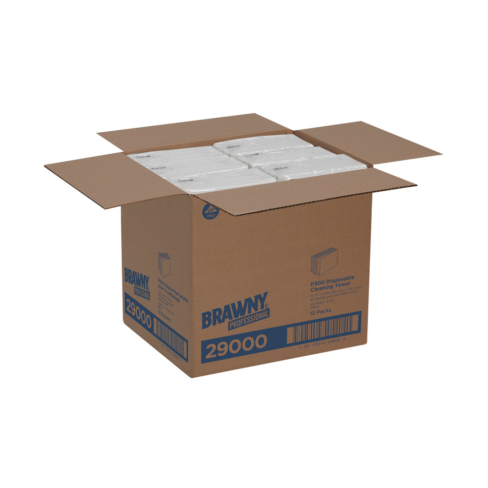 מגבות ניקוי חד פעמיות BRAWNY® PROFESSIONAL P300 מבית GP PRO (ג'ורג'יה פסיפיק), קיפול ¼, לבן, (12 חבילות של 80 מגבות סהכ 960 מגבות)