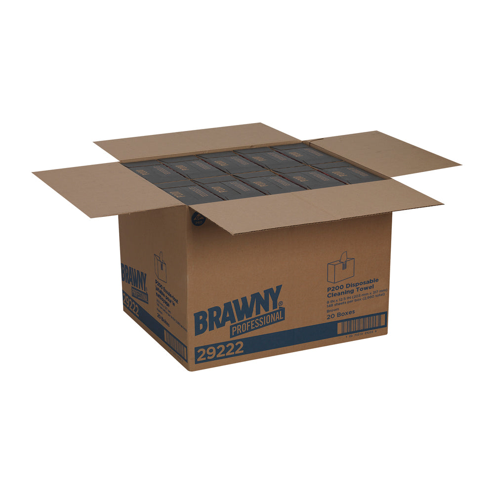 מגבות ניקוי חד פעמיות מסוג BRAWNY® PROFESSIONAL P200 מבית GP PRO (ג'ורג'יה פסיפיק), קיפול ¼, חום, (20 קופסאות של 148 מגבות סהכ 2,960 מגבות)