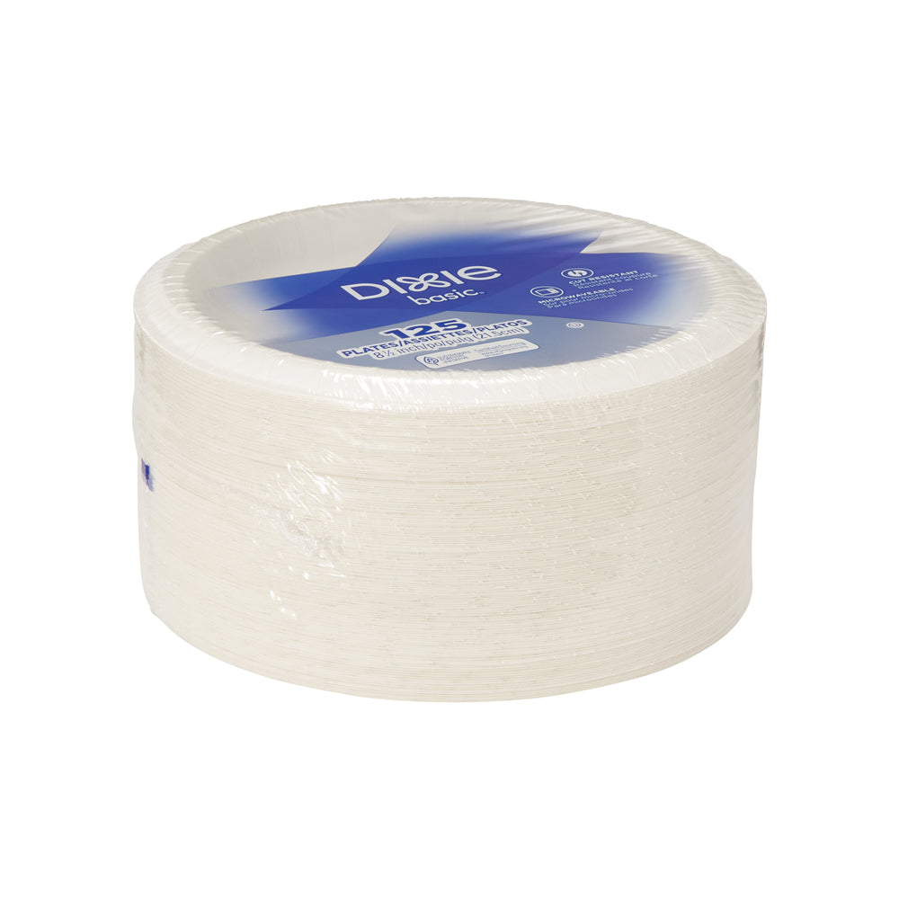 צלחות נייר (IN 8 1/2) מסדרת DIXIE BASIC® מבית GP PRO (ג'ורג'יה פסיפיק), לבן, (4 חבילות של 125 צלחות סהכ 500 צלחות)