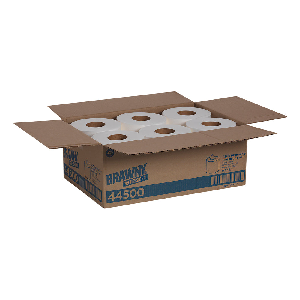 מגבות ניקוי חד פעמיות של BRAWNY® PROFESSIONAL A300 מבית GP PRO (ג'ורג'יה פסיפיק), לבן, (6 גלילים של 252.41 מטרים סהכ 1514.48 מטרים) 1,200 מגבות למארז