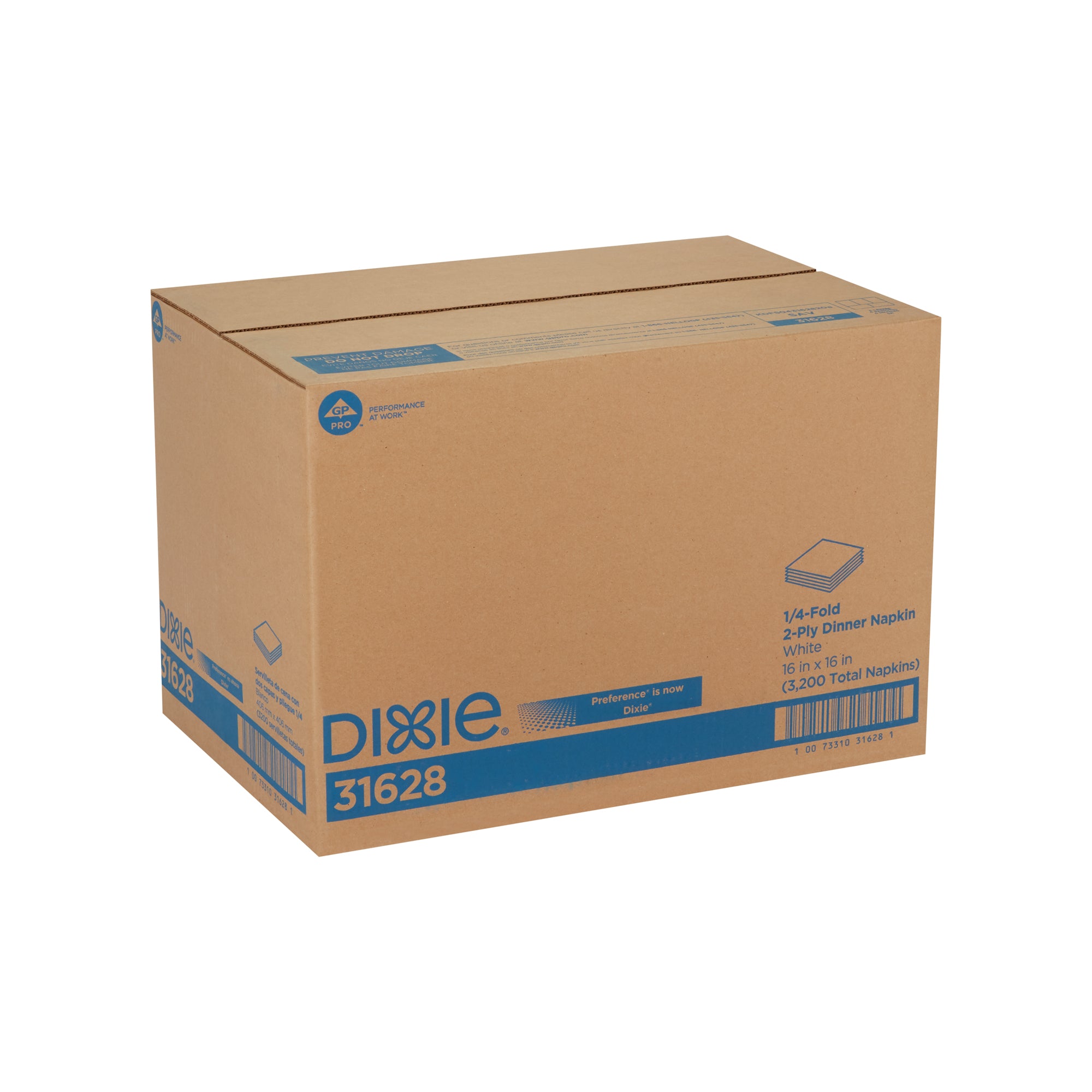 מפית ארוחת ערב דו-שכבתית של DIXIE® קיפול 1/4 של GP PRO (ג'ורג'יה פסיפיק), 16 ˟ 16 אינץ', לבן, 3,200 מפיות לכל מארז
